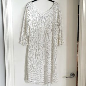 White Cotton Dress with Rayon “Lace” Overlay